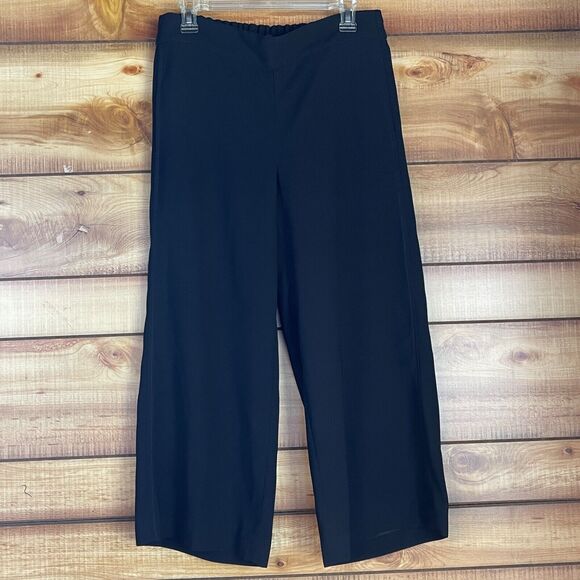 Madewell Womens Wide Leg Cropped Pants Trousers‎ Medium Black Elastic Pull On - Picture 1 of 7